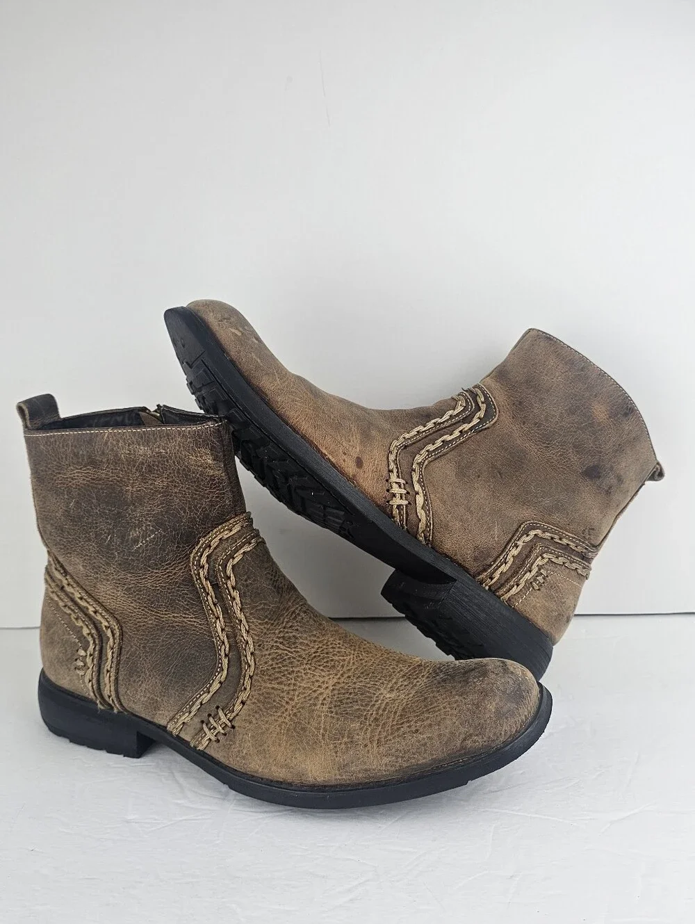 Bed Stu Revolution Men's Tan Boots Distressed Sz 8.5 Stitching